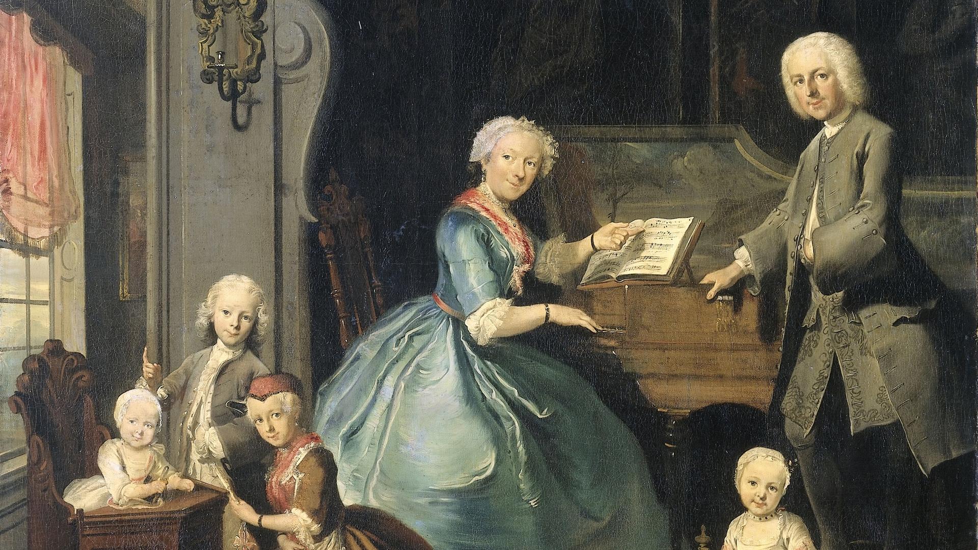 The Bach Family: J.S. Bach (left) with three of his sons. Artist unknown
