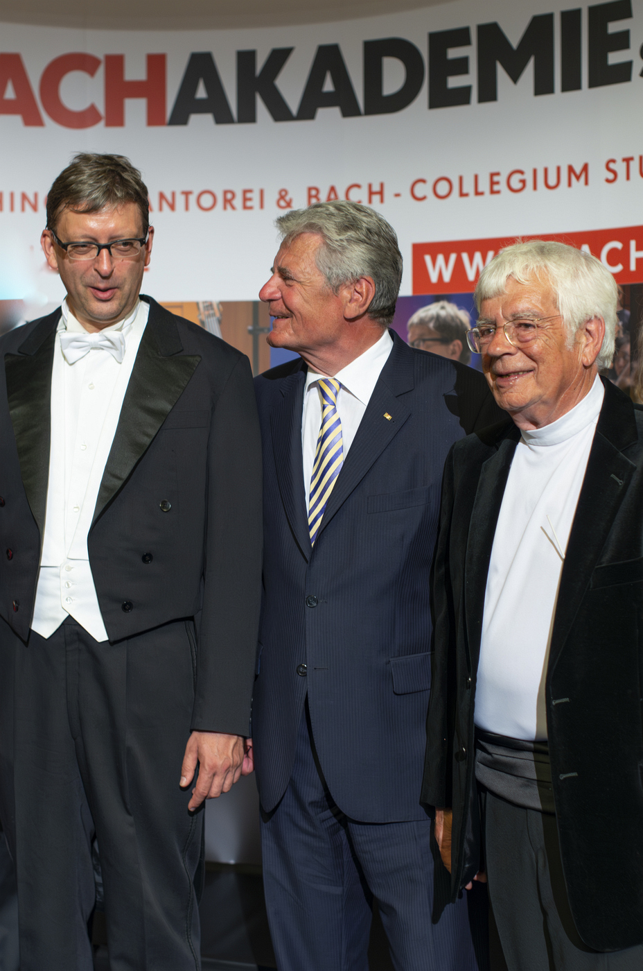 August 2013: Overlevering av makt fra Helmuth Rilling til Hans-Christoph Rademann, med forbundspresident Joachim Gauck, Liederhalle Stuttgart (Foto: Holger Schneider)