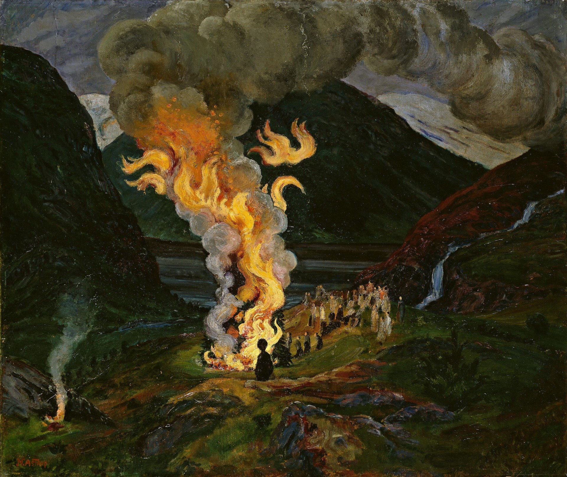 St.Hansbålet var et motiv Nikolai Astrup (1880–1928) ofte gjenga, denne varianten finner vi i Nasjonalmuséet i Oslo.